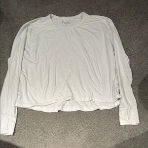 White Ribbed Relaxed Long Sleeve Tee